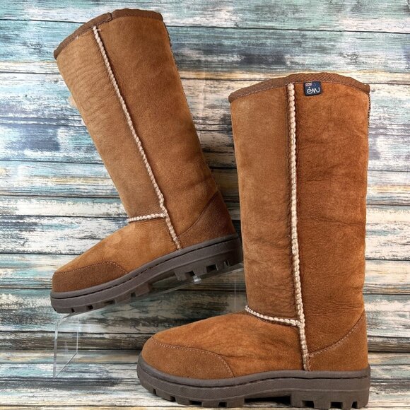 Emu Australia Knee High Boots Brown Sheepskin Wool Lined Pull On Lug Sole Size 6 - Picture 2 of 15